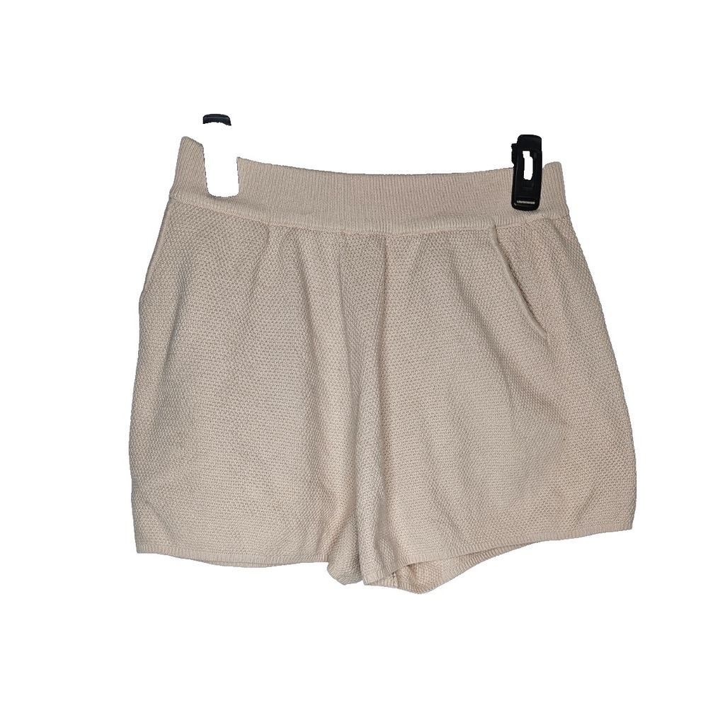 Beige Knit Shorts Women M Stretchy Waist Oatmeal Textured‎ Lounge Pockets